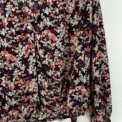 Sanctuary Rich purple tones ditsy Floral Faux Wrap Career Blouse Woven Sz Medium - Picture 3 of 9