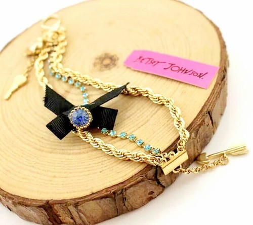 Betsey Johnson blue crystal Heart key black bow Arrow charm bracelet - Picture 9 of 18