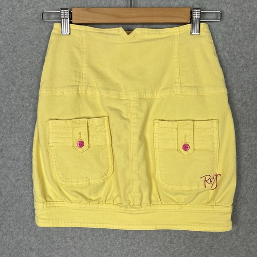 Roxy Mini Skirt Womens 8 Yellow High Waisted Bubble Y2K Vintage Festival Beach - Picture 8 of 12