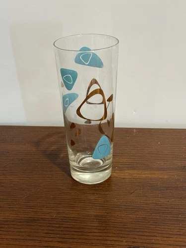 Vintage Mcm Federal ATOMIC Boomerang Amoeba Turquoise & Gold Drinking Glass