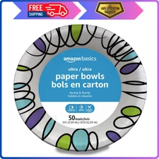 Basics Ultra Paper Bowls 20 oz – 50‑Pack, Microwave & Cut‑Resistant