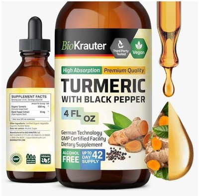 BIO KRAUTER Turmeric Supplement for Joint Support - Pure Vegan Curcumin with Bla