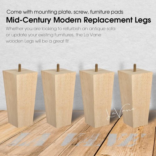 5 inch Wooden Furniture Legs, La Vane Set of 4 Solid Wood Square Unfinished - Picture 2 of 7