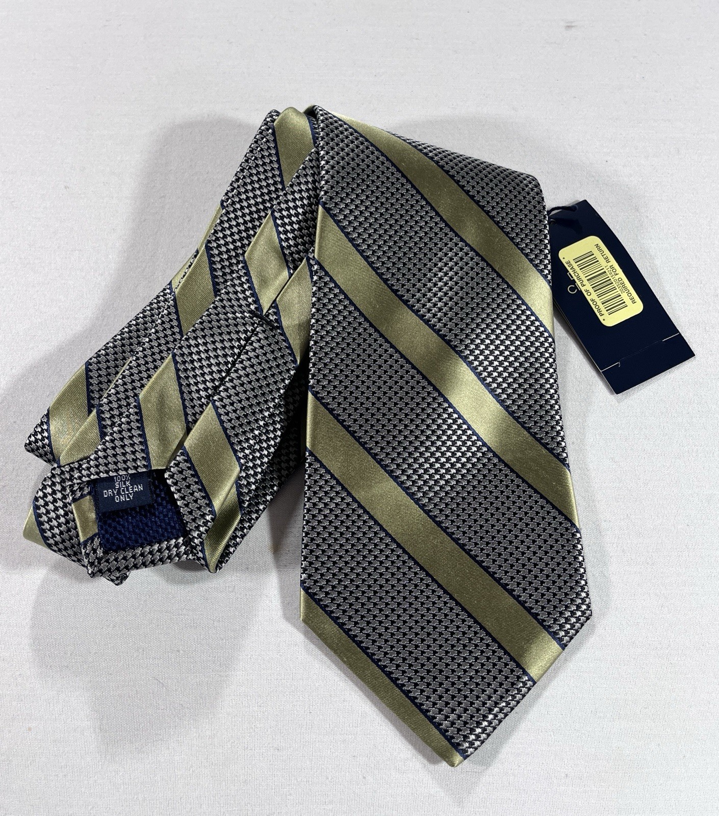 Daniel Cremieux Gray Striped Tie Hand Made 100% Silk NWT 343 LT Olive F85TX202