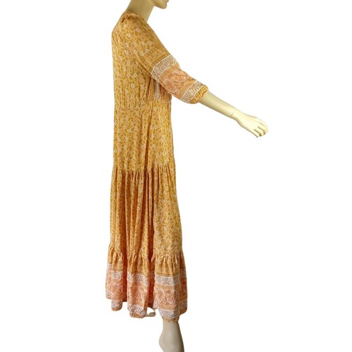 JAASE ladies size L dress mustard yellow floral long rayon maxi summer boho - Picture 8 of 11