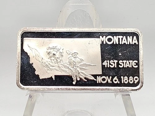 1975 1oz .999 Fine Silver Hamilton Mint "Montana" Art Bar **VINTAGE**