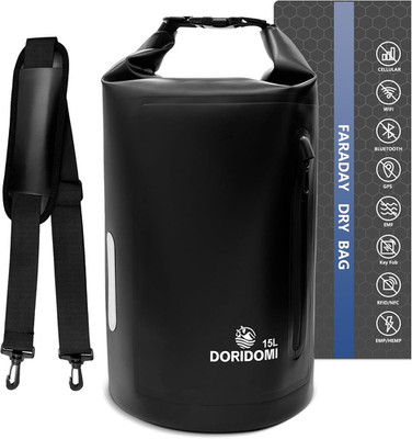 Faraday Bags EMP Proof Bag - 15L Black Waterproof Faraday Backpack with Front Po