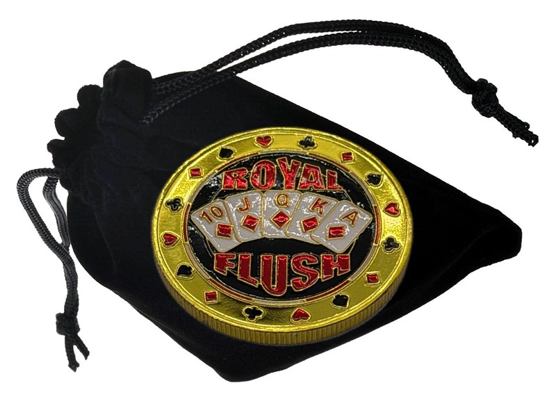 Royal Flush Poker Card Weight Guard Protector Metal Coin +Case +Pouch USA Seller