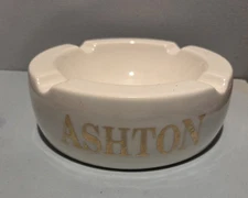 Vintage Extra Large 8.5" ASHTON Cigar 4 Rest Round Ashtray White Ceramic & Gold
