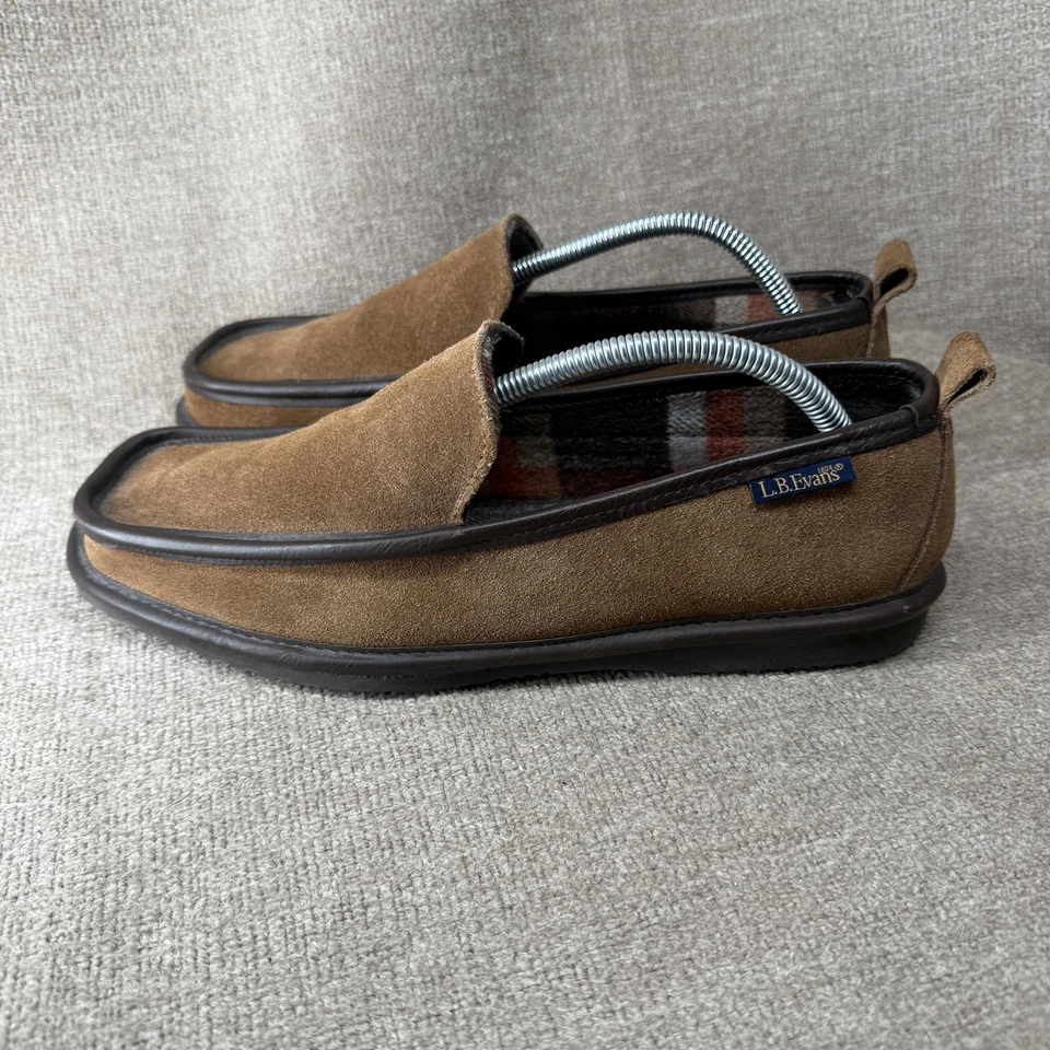 L.B. Zapatos Evans Para Hombre Talla 9 Marrón Gamuza Zapatillas Mocasín Forro a Cuadros Comodidad Foto 2 de 4
