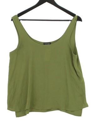 Topshop Damen Bluse UK 10 Grün 100% Polyester Ärmellos Rundhals Basic