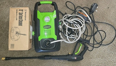 #ad GreenWorks 1500 Electric Pressure Washer 1500 PSI Hose Wand 12quot; Surface Cleaner $120.00