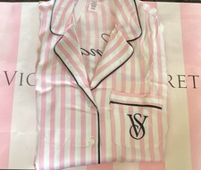 NEW Victoria's Secret Satin Long Pajama Set Iconic Pink Stripe Limited Edition S