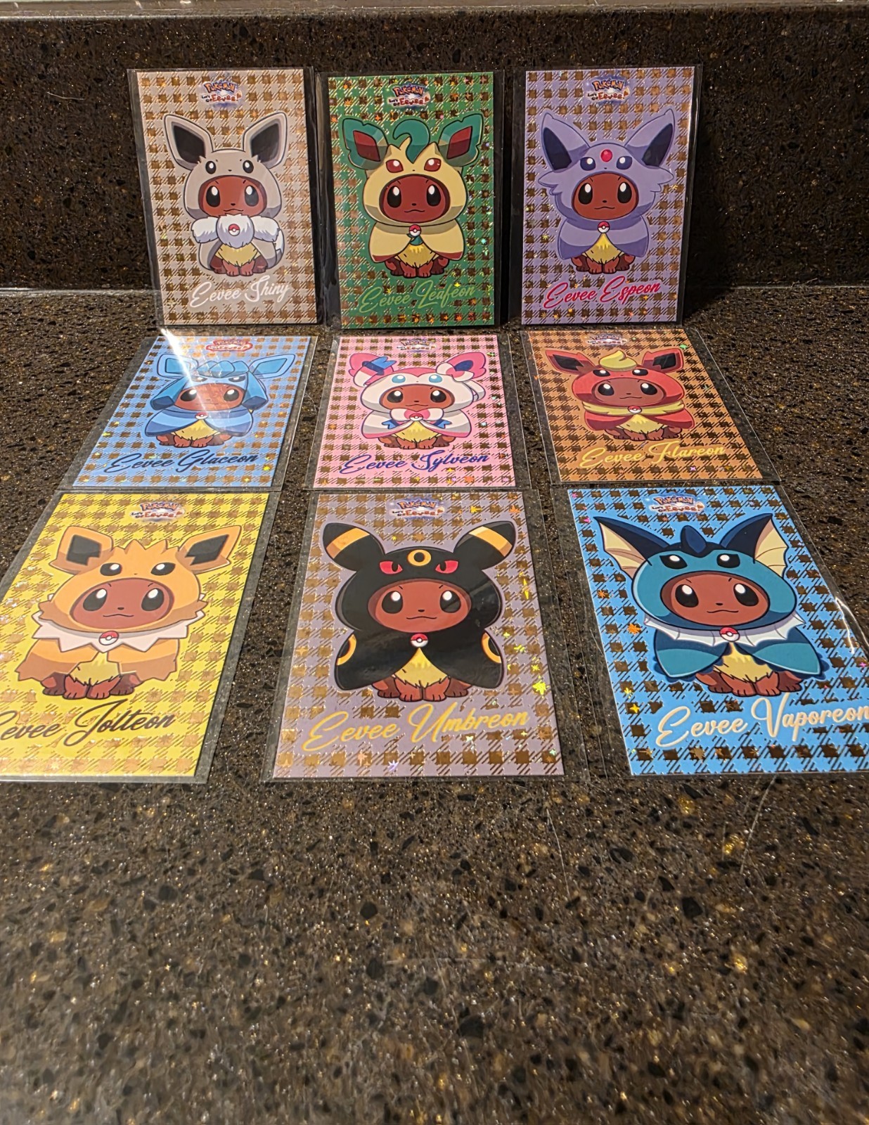 2025 POKEMON LET'S GO EEVEE DATABASE Cards Poncho Full Set 9/9 Gold Foil Variant