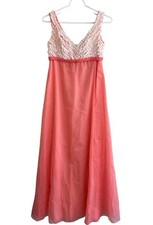 Vintage Pink White Lace Bust Sleeveless Maxi Dress Size S Flowy Wedding Formal
