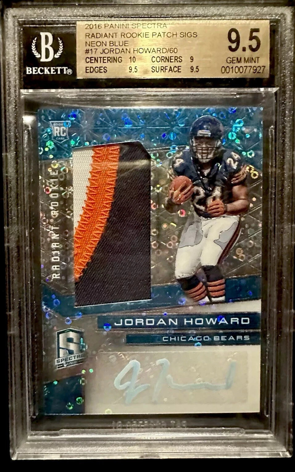Jordan Howard Panini Spectra Radiant Rookie Patch Signatures #JH Neon Blue