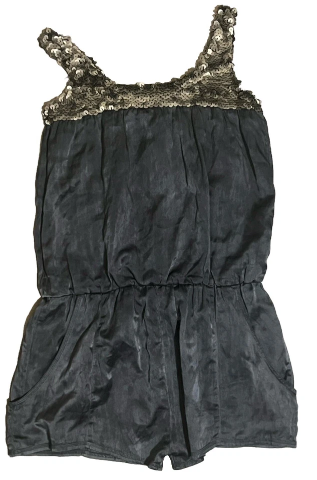 Romper feminino La Rok de seda sem mangas lantejoulas cinza tamanho XS - Imagem 2 de 4