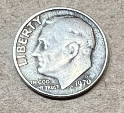 Error Coin -Dime 1970 /68 D Roosevelt Clamshell Edge Off Center