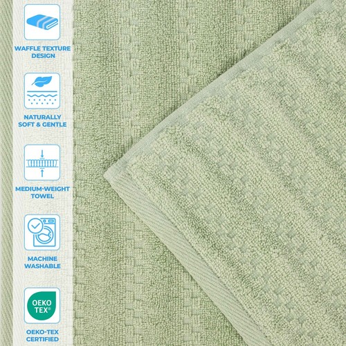 Zuma Zero Twist Cotton Waffle Weave Solid Striped Textured Hand Towels, Set of 6 - Picture 7 of 48