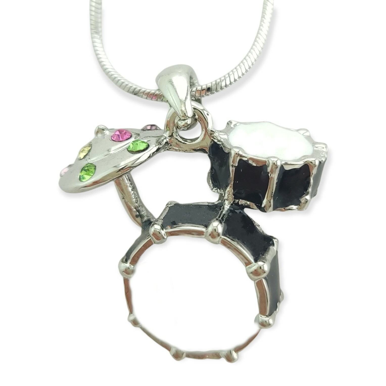 Swarovski Crystal Drum Set Black Music Charm Necklace