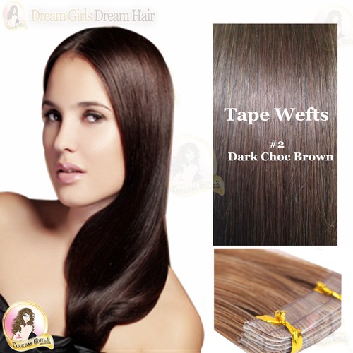 24” Indian 100% Human Tape Hair Extensions 50g Double Drawn #2 Dark Brown 20pcs - 第 2/9 張圖片