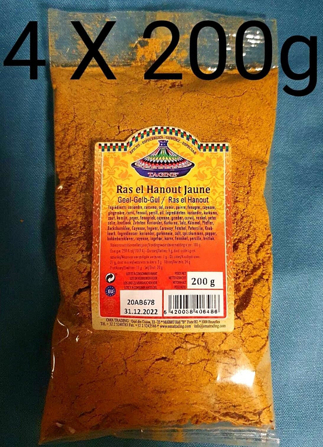 4x 200G Mezcla de Condimentos Ras el Hanout Amarillo Marruecos Especias Cuscús