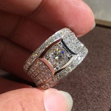 Silver Plated Luxurious Men Ring 3Ct CZ Elegant Classy Ring For Valentine Gifts