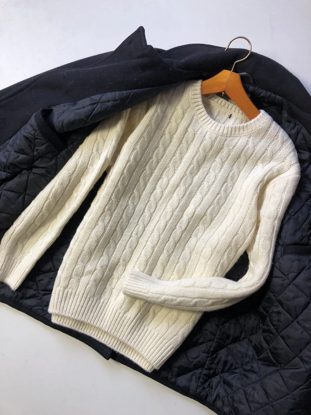 Classic wool Cable Knit Jumper – Soft Cream, Premium Quality size M