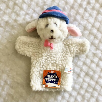 Vintage White Lamb Sheep Hand Puppet Blue Hat Child Toy Well-Made Happiness Aid