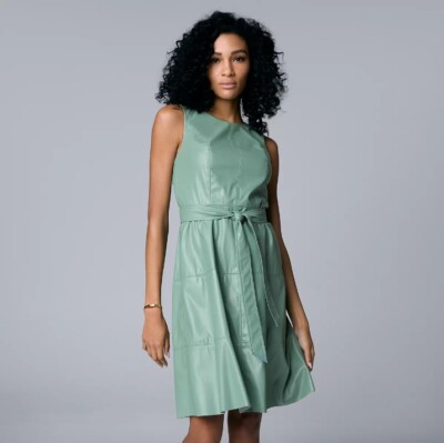 green pleather dress Green Faux Leather midi dress – Tabu Knits Boutique main image 1