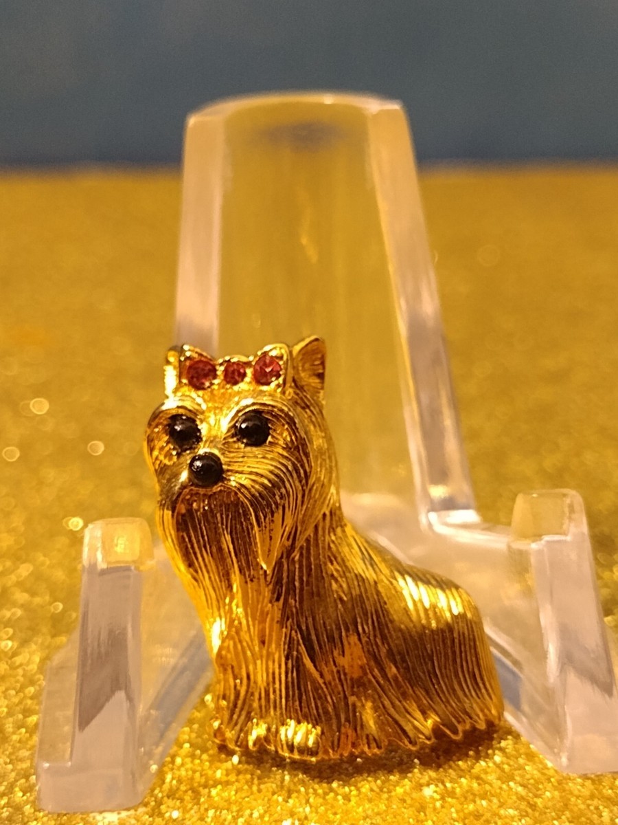 Vintage 1990s Designer Signed JOAN RIVERS YORKIE DOG Rhinestones