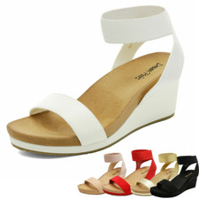 Women Summer Wedge Sandals Open Toe Elastic Ankle Strap Casual Dress Shoes