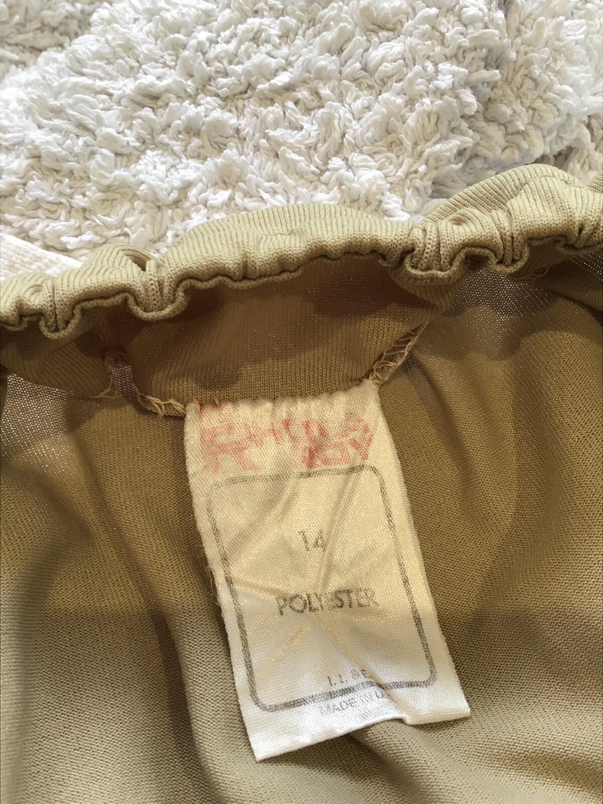 Vintage 1970s Rhona Roy Beige Jumpsuit, Lace Trim to Bodice, Size 10 approx. 8