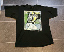 VTG 90'S PICASSO WOMAN WITH A YELLOW HAT BIG PRINT BLACK T SHIRT SZ L USA MADE