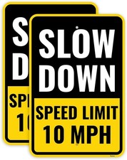 2PC 10 Mph Speed Limit Sign, 18 X 12 Inches - Aluminum - 10Mph Slow down Safety