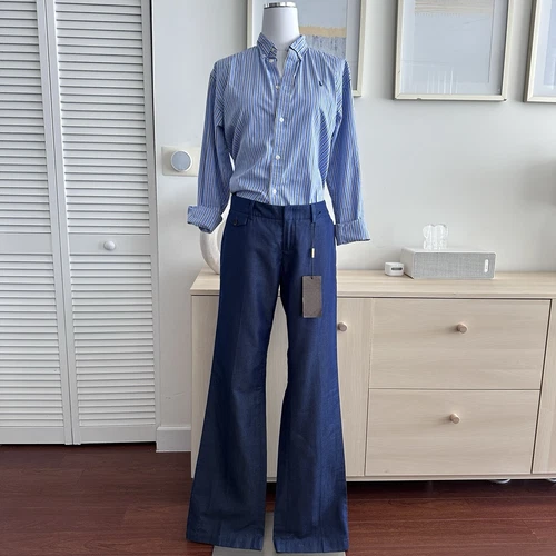Gucci Pantalone Donna 42 Pantalone Svasato Vita Bassa Chambray Passerella Oldey Moneynte