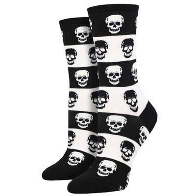 Socksmith Women's Crew Socks Black and White Skulls Novelty Footwear