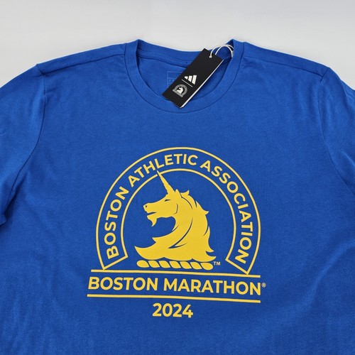 Adidas Boston Marathon 2024 BM24 Logo T-Shirt Mens LARGE L Blue Running Top NEW - Picture 3 of 13