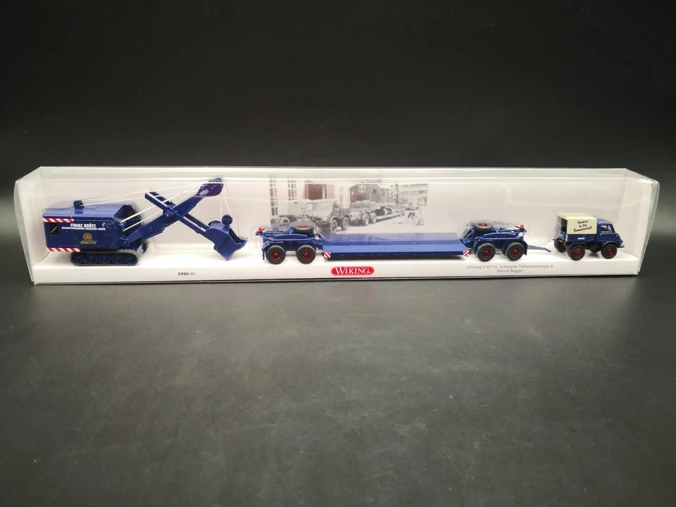 Wiking Unimog U 401 mit Menck Bagger Franz Grötz Hängerzug *Vi992-1-1174