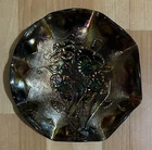 Antique Carnival Glass Fenton 9" Iridescent Bowl Floral 'Poppy' Scalloped Edge