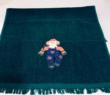 Vintage Harvest Fringe Fingertip Towel Green Scarecrow Fall Embroidered