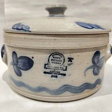 Rowe Pottery Works 1989 Limited Series Blue Floral Lidded Crock Cambridge WI