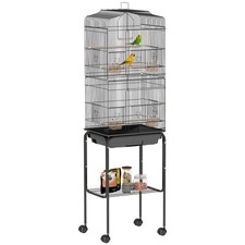 PawHut Bird Cage for Budgie Finch Canary Parakeet W/ Stand Sliding Tray Black