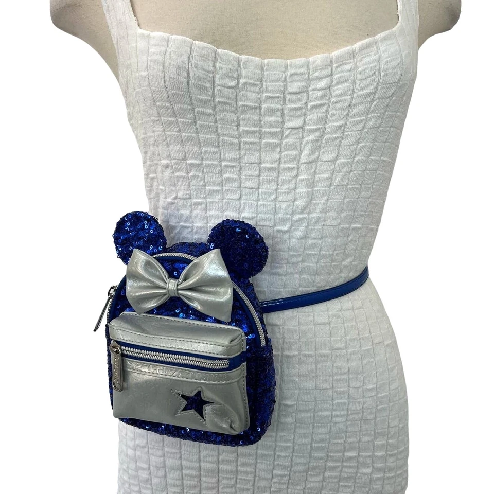 Disney Loungefly Minnie Mouse Lentejuelas Mini Mochila Muñequera Cinturón Bolso AZUL Foto 2 de 4