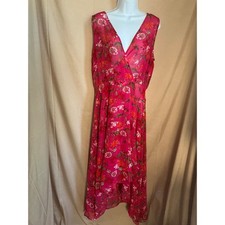 Calvin Klein Maxi Dress Womens 12 Pink Floral Exc Faux Wrap High-Low V-Neck