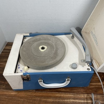 Vintage Blue DECCA Portable Record Player DPS-10 Powers on no