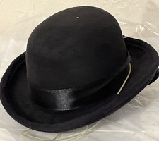Mini Victorian Burlesque Cocktail Bowler Hat Black 7" X 3" Steampunk Chin Strap