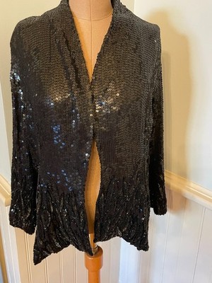 Vintage DIVA by EMBEX Black Sequin Silk Jacket  w/ lining M