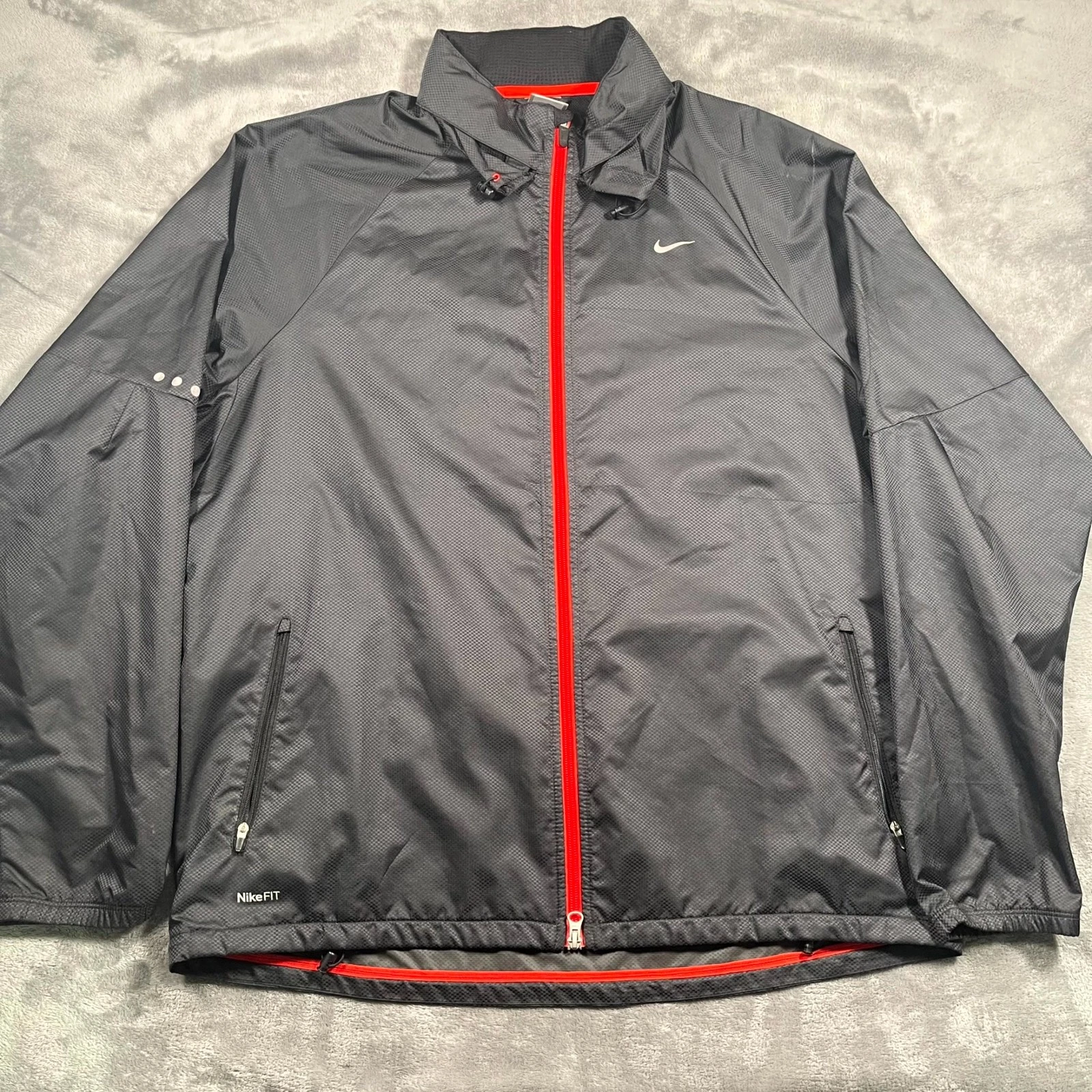 Nike Dri Fit Jacket Mens XL Black Mesh Lined Raglan Sleeve Full Zip Mock Neck
