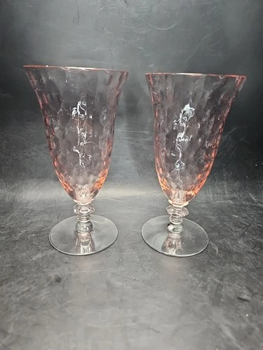 Set Of 2 Cambridge Aero Optic Pink Depression Water Tea Glasses #3123